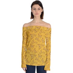 Mustard Yellow Monarch Butterflies Off Shoulder Long Sleeve Top by SpinnyChairDesigns