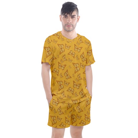 Mustard Yellow Monarch Butterflies Men s Mesh Tee And Shorts Set by SpinnyChairDesigns