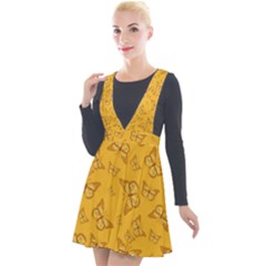 Mustard Yellow Monarch Butterflies Plunge Pinafore Velour Dress by SpinnyChairDesigns