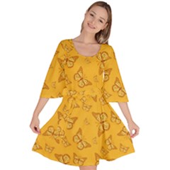 Mustard Yellow Monarch Butterflies Velour Kimono Dress by SpinnyChairDesigns