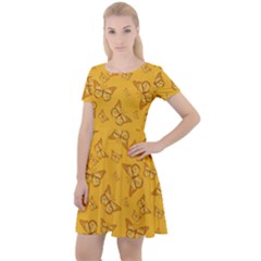 Mustard Yellow Monarch Butterflies Cap Sleeve Velour Dress  by SpinnyChairDesigns