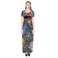 Abstract Paint Splatters Short Sleeve Maxi Dress