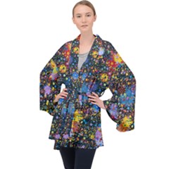 Abstract Paint Splatters Long Sleeve Velvet Kimono  by SpinnyChairDesigns