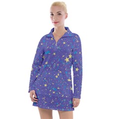 Starry Night Purple Women s Long Sleeve Casual Dress by SpinnyChairDesigns