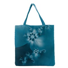 Teal Floral Print Grocery Tote Bag by SpinnyChairDesigns