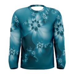 Teal Floral Print Men s Long Sleeve Tee by SpinnyChairDesigns