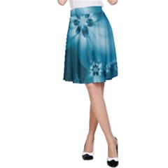 Teal Floral Print A-line Skirt by SpinnyChairDesigns