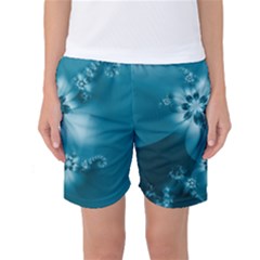 Teal Floral Print Women s Basketball Shorts by SpinnyChairDesigns