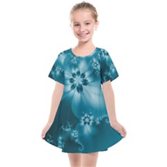 Teal Floral Print Kids  Smock Dress by SpinnyChairDesigns