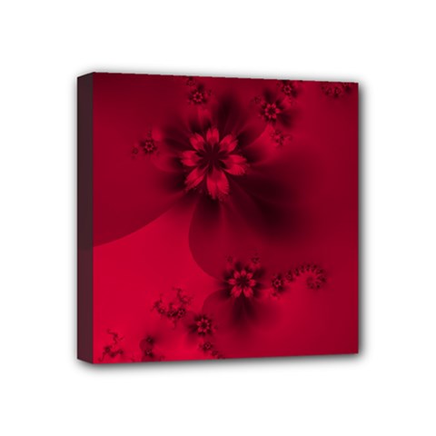 Scarlet Red Floral Print Mini Canvas 4  X 4  (stretched) by SpinnyChairDesigns