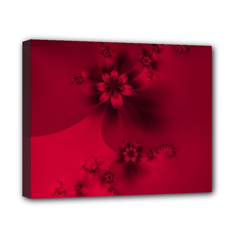 Scarlet Red Floral Print Canvas 10  X 8  (stretched) by SpinnyChairDesigns