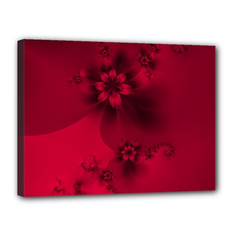 Scarlet Red Floral Print Canvas 16  X 12  (stretched)