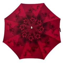 Scarlet Red Floral Print Straight Umbrellas by SpinnyChairDesigns