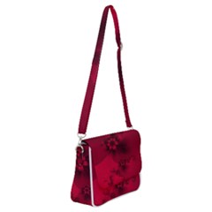 Scarlet Red Floral Print Shoulder Bag With Back Zipper by SpinnyChairDesigns