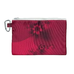 Scarlet Red Floral Print Canvas Cosmetic Bag (large) by SpinnyChairDesigns