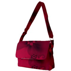 Scarlet Red Floral Print Full Print Messenger Bag (s) by SpinnyChairDesigns