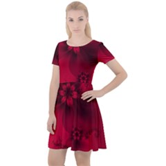 Scarlet Red Floral Print Cap Sleeve Velour Dress  by SpinnyChairDesigns