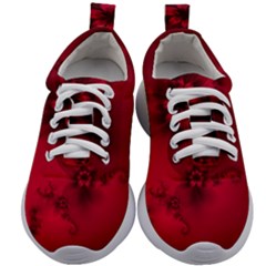 Scarlet Red Floral Print Kids Athletic Shoes by SpinnyChairDesigns