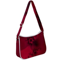 Scarlet Red Floral Print Zip Up Shoulder Bag by SpinnyChairDesigns