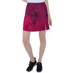 Scarlet Red Floral Print Tennis Skirt by SpinnyChairDesigns