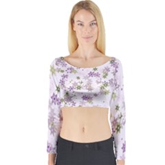 Purple Wildflower Print Long Sleeve Crop Top by SpinnyChairDesigns