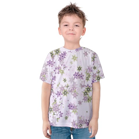 Purple Wildflower Print Kids  Cotton Tee by SpinnyChairDesigns