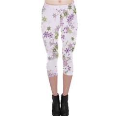 Purple Wildflower Print Capri Leggings  by SpinnyChairDesigns