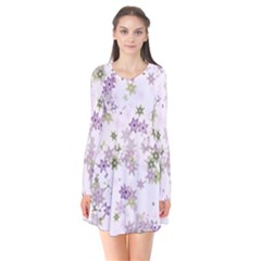 Purple Wildflower Print Long Sleeve V-neck Flare Dress by SpinnyChairDesigns