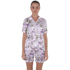 Purple Wildflower Print Satin Short Sleeve Pyjamas Set by SpinnyChairDesigns
