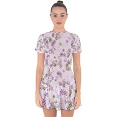 Purple Wildflower Print Drop Hem Mini Chiffon Dress by SpinnyChairDesigns