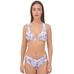 Purple Wildflower Print Double Strap Halter Bikini Set by SpinnyChairDesigns