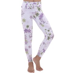 Purple Wildflower Print Kids  Lightweight Velour Classic Yoga Leggings by SpinnyChairDesigns