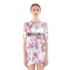 Pink Wildflower Print Shoulder Cutout One Piece Dress