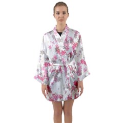 Pink Wildflower Print Long Sleeve Satin Kimono by SpinnyChairDesigns
