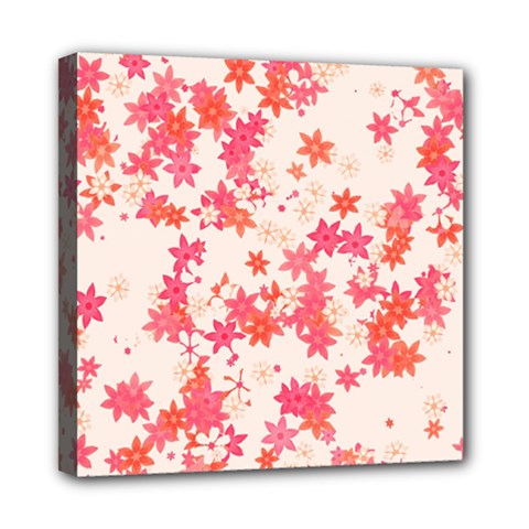 Vermilion And Coral Floral Print Mini Canvas 8  X 8  (stretched) by SpinnyChairDesigns