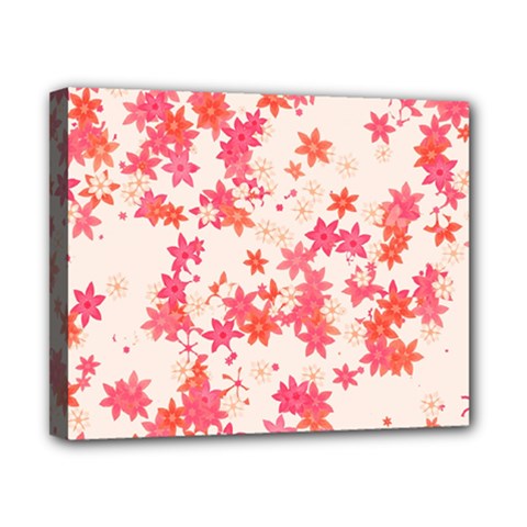 Vermilion And Coral Floral Print Canvas 10  X 8  (stretched) by SpinnyChairDesigns