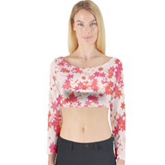 Vermilion And Coral Floral Print Long Sleeve Crop Top by SpinnyChairDesigns