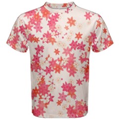 Vermilion And Coral Floral Print Men s Cotton Tee by SpinnyChairDesigns