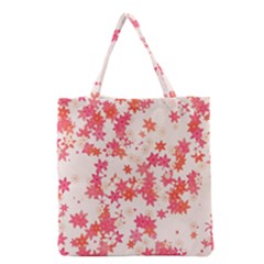 Vermilion And Coral Floral Print Grocery Tote Bag by SpinnyChairDesigns