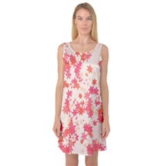 Vermilion And Coral Floral Print Sleeveless Satin Nightdress