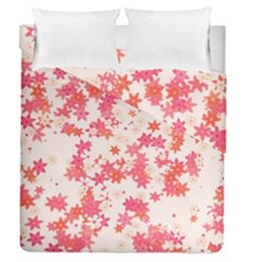 Vermilion And Coral Floral Print Duvet Cover Double Side (queen Size) by SpinnyChairDesigns