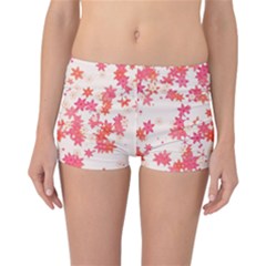 Vermilion And Coral Floral Print Reversible Boyleg Bikini Bottoms by SpinnyChairDesigns