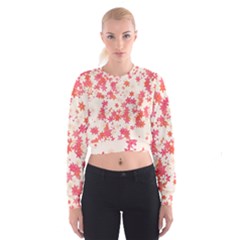 Vermilion and Coral Floral Print Cropped Sweatshirt