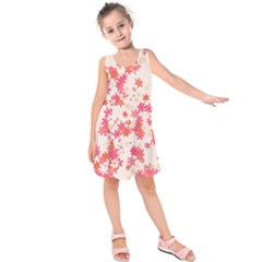 Vermilion And Coral Floral Print Kids  Sleeveless Dress by SpinnyChairDesigns