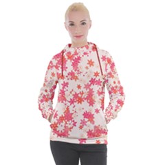 Vermilion And Coral Floral Print Women s Hooded Pullover by SpinnyChairDesigns