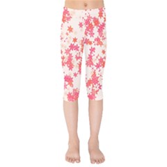 Vermilion And Coral Floral Print Kids  Capri Leggings  by SpinnyChairDesigns