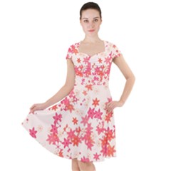 Vermilion And Coral Floral Print Cap Sleeve Midi Dress by SpinnyChairDesigns