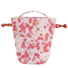 Vermilion And Coral Floral Print Drawstring Bucket Bag by SpinnyChairDesigns