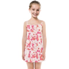 Vermilion And Coral Floral Print Kids  Summer Sun Dress by SpinnyChairDesigns