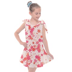 Vermilion And Coral Floral Print Kids  Tie Up Tunic Dress by SpinnyChairDesigns